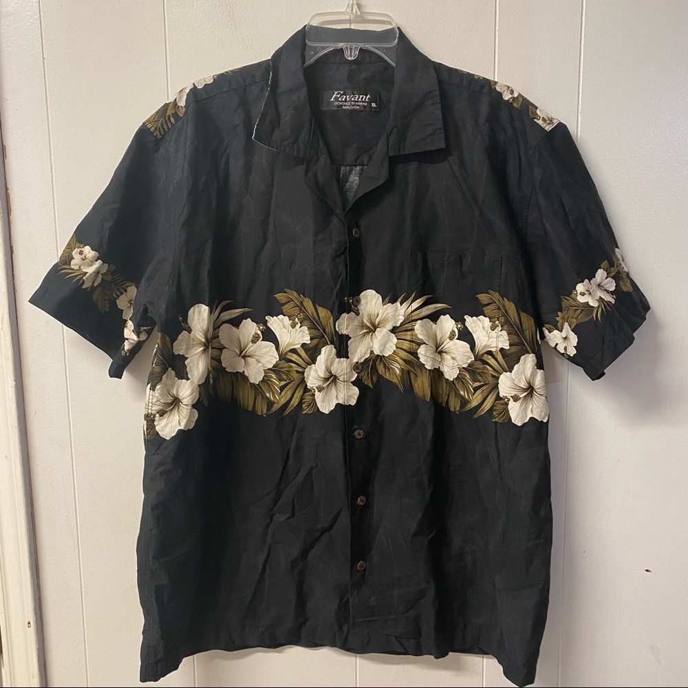 Favant Hawaiian Shirt Size Large Black and Tan